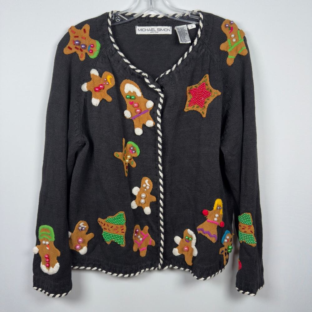 Vintage 90s Michael Simon Women's Christmas Sweater Gingerbread Man Size 2 - Picture 10 of 10